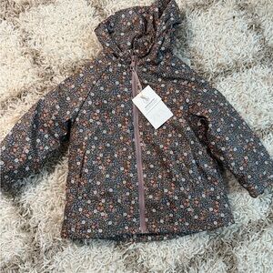 Zara Black and Pink Hooded Raincoat with Floral Print